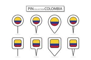 conjunto do plano PIN Colômbia bandeira ícone dentro diverso formas plano PIN ícone ilustração Projeto. vetor