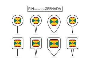 conjunto do plano PIN Granada bandeira ícone dentro diverso formas plano PIN ícone ilustração Projeto. vetor