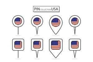 conjunto do plano PIN Unidos Estado do América bandeira ícone dentro diverso formas plano PIN ícone ilustração Projeto. vetor