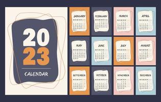 calendário 2022 modelo, laranja, verde, pêssego, branco e Preto escrivaninha calendário Projeto. semana começar em Domingo, planejador, papelaria, parede calendário. vetor ilustração