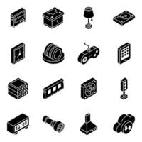 conjunto de ícones isométricos de componentes eletrônicos e multimídia vetor