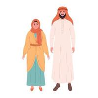 árabe casal. muçulmano homem e mulher dentro tradicional roupas vetor