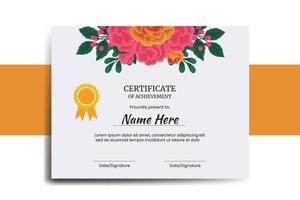 certificado modelo laranja rosa flor aguarela digital mão desenhado vetor