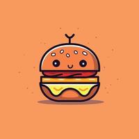 fofa gostoso kawaii hamburguer chibi mascote vetor desenho animado estilo