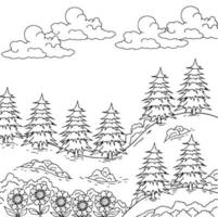 desenho de natureza paisagem contorno para colorir vetor