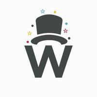 carta W Magia chapéu logotipo Projeto. mágico símbolo vetor modelo