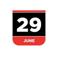 29º Junho calendário encontro vetor ícone. 29 Junho rotulação.