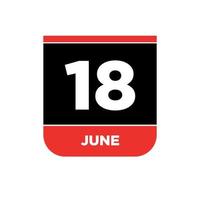 18º Junho calendário encontro vetor ícone. 18 Junho rotulação.
