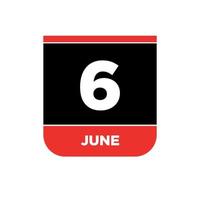 6º Junho calendário vetor ícone. 6 Junho monograma.