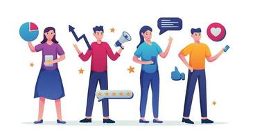 digital marketing social meios de comunicação pessoas vetor ilustração