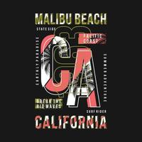 Malibu de praia Califórnia gráfico tipografia vetor, t camisa projeto, ilustração, Boa para casual estilo vetor