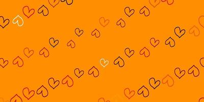 textura vector laranja claro com corações adoráveis.