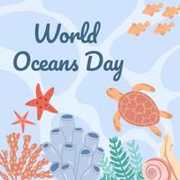 quadrado bandeira para mundo oceanos dia, mão desenhado ilustração. moderno plano ilustração. vetor
