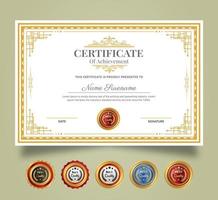 certificado do apreciação e realização modelo. limpar \ limpo moderno certificado com ouro distintivo. diploma prêmio Projeto para o negócio e Educação precisa. vetor