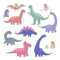 fofa dinossauro conjunto isolado em branco fundo. pré-histórico lagarto desenho animado vetor ilustração. infantil poster com plano répteis