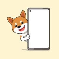 desenho animado personagem Shiba inu cachorro e Smartphone vetor