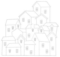 Preto e branco coloração página do pequeno casas vetor