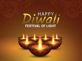 cartão comemorativo feliz diwali com ilustração em vetor criativo de diya