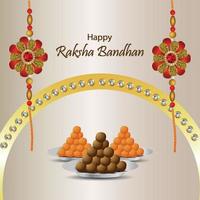 festival indiano de feliz festa raksha bandhan cartão comemorativo com cristal rakhi e doce vetor