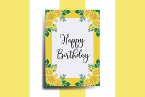 cumprimento cartão aniversário cartão digital aguarela mão desenhado amarelo rosa flor Projeto modelo vetor