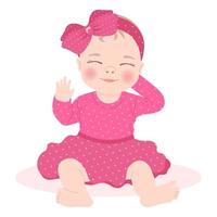 menina bonita em um vestido rosa com um laço, menina recém-nascida. cartão infantil, impressão, vetor