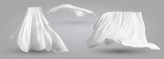 conjunto de panos brancos vibrantes realistas, material claro leve e macio isolado em ilustração vetorial de fundo cinza vetor