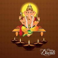 shubh diwali festival indiano da luz com ilustração vetorial do senhor ganesha e diwali diya vetor
