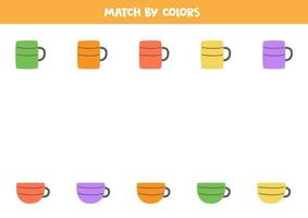 jogo de correspondência de cores para crianças pré-escolares. combinar copos e canecas. vetor