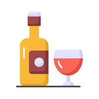 uma clássico vinho garrafa e vidro ícone, representando relaxamento, sofisticação, e socializar sobre uma vidro do vinho vetor