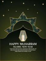 feliz celebração do ano novo islâmico muharram, panfleto de festa com lanterna de vetor