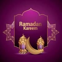 festival islâmico de celebração do ramadan kareem, cartão com ilustração vetorial de lua de ouro e lanternas vetor