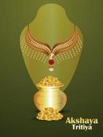 Panfleto de venda de celebração akshaya tritiya com colar de vetor com brincos e pote de moedas de ouro