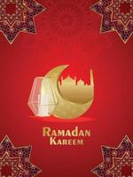 fundo ramadan kareem com lanterna árabe dourada e lua vetor