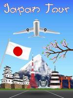 Viagem de voo na temporada de primavera do Japão com pontos de referência vetor