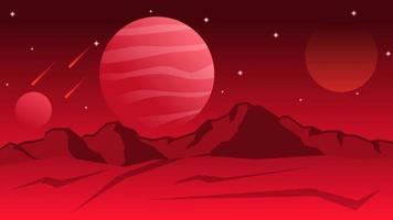 Ciência ficção panorama vetor ilustração. vermelho Júpiter planeta panorama espaço ilustração. carmesim galáxia com Estrela e cometa. Ciência ficção do planeta para fundo, papel de parede ou ilustração