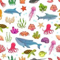 desenho animado oceano animais e peixe desatado padronizar vetor