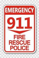 Sinal da polícia de resgate de bombeiros 911 em fundo transparente vetor