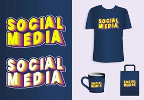 social meios de comunicação t camisa Projeto tipografia camiseta carregar saco e copo Projeto para mercadoria e impressão vetor