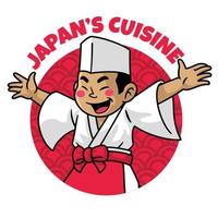 Japão desenho animado engraçado chefe de cozinha logotipo vetor
