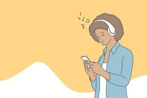 mulher ouvindo música conceito vetor