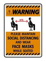 aviso manter o distanciamento social usar máscaras faciais sinal em fundo branco vetor
