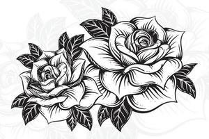 vintage lindo flores rosa elementos flores ramalhete haste para tatuagem mão desenhado estilo vetor