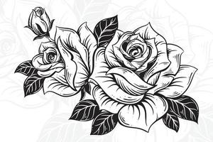 vintage lindo flores rosa elementos flores ramalhete haste para tatuagem mão desenhado estilo vetor