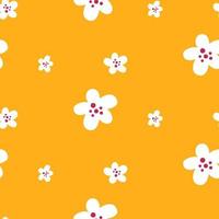 desatado padronizar fofa simples branco flores com carmesim pontos em uma brilhante amarelo fundo vetor