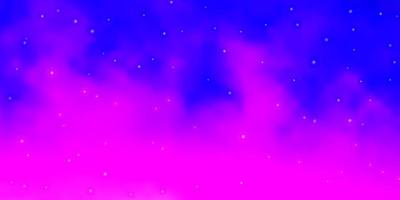 layout de vetor rosa claro roxo com estrelas brilhantes.