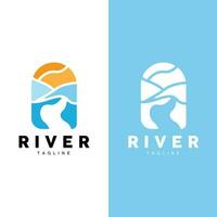 rio logotipo, flâmula vetor, rio banco, montanhas e Fazenda projeto, ilustração símbolo ícone vetor