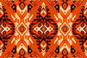 tecido têxtil ikat geométrico folclore enfeite desatado padronizar laranja tom. abstrato gráfico linha étnico tradicional folk Antiguidade tribal moderno ornamentado luxo elegante mínimo vintage retro estilo. vetor