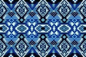 tecido têxtil ikat geométrico folclore enfeite desatado padronizar azul tom. abstrato gráfico linha étnico tradicional folk Antiguidade tribal moderno ornamentado luxo elegante mínimo vintage retro estilo. vetor