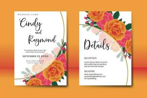 Casamento convite quadro, Armação definir, floral aguarela digital mão desenhado laranja rosa flor Projeto convite cartão modelo vetor