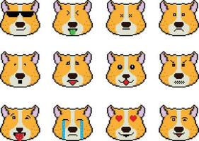 a cachorro pixel emoji emoticon coleção vetor